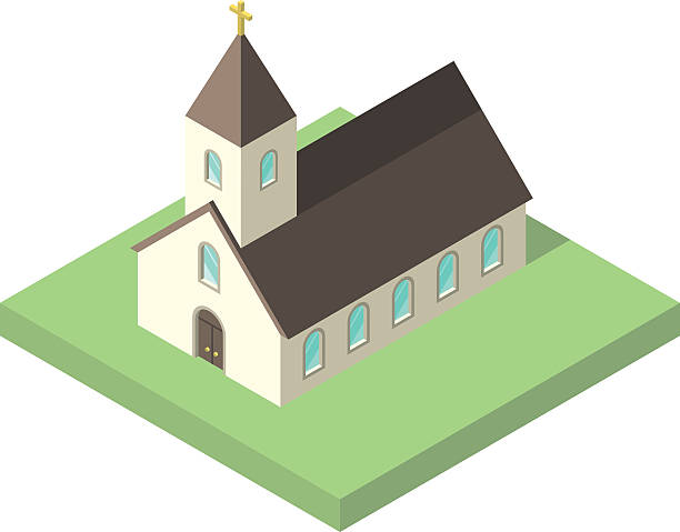 ilustrações, clipart, desenhos animados e ícones de bela igreja isométrica pequena - church steeple vector christianity