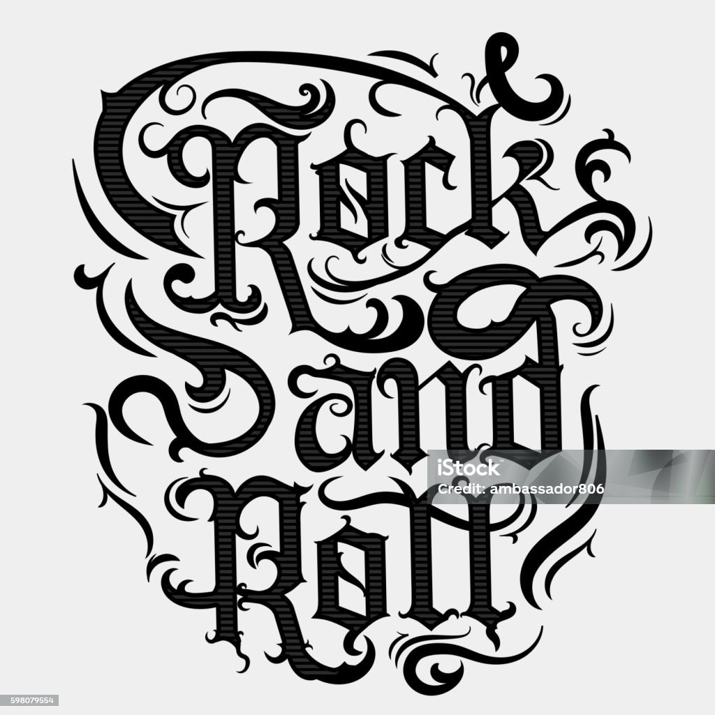 Rock music print Rock n roll music print, vintage label, rock-music tee print stamp, vector graphic design. t-shirt print lettering artwork Rock - Object stock vector