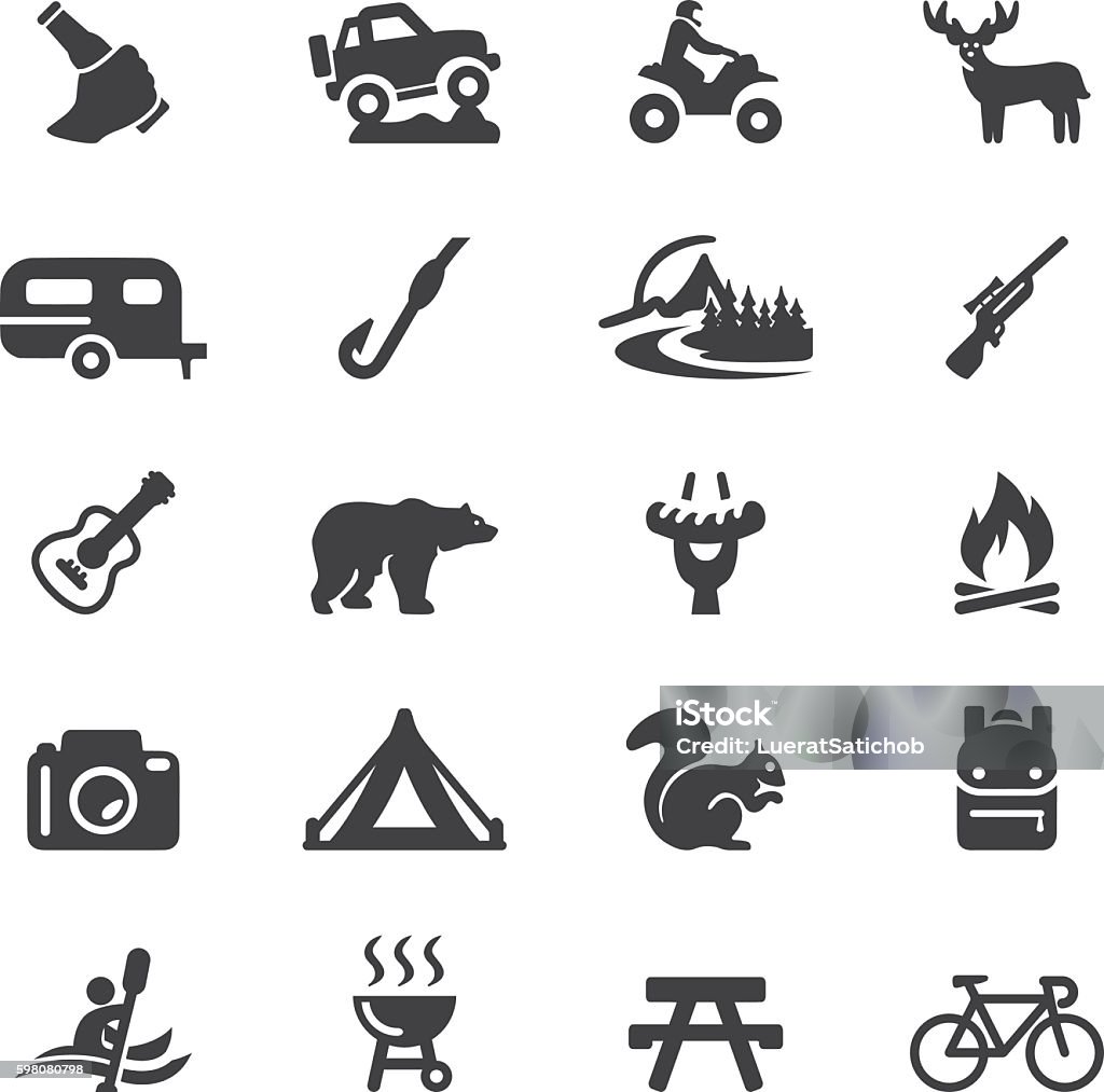 Outdoors and Adventure Silhouette 20 Icons| EPS10 Outdoors and Adventure Silhouette 20 Icons Camping stock vector