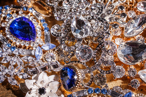 Close up of collection of assorted precious jewelry