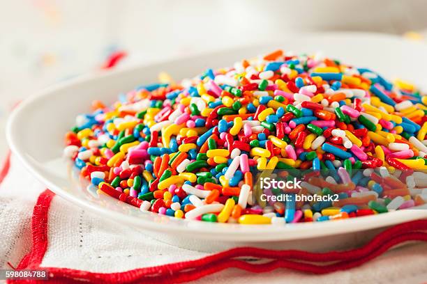 Bright Colored Rainbow Sprinkles Stock Photo - Download Image Now - Abundance, Baked, Blue