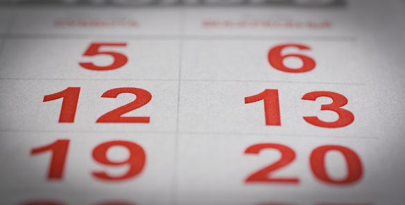 red calendar twelve, thirteen number holiday rest