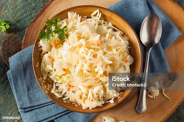 Raw Organic Pickled Sauerkraut Stock Photo - Download Image Now - Appetizer, Bowl, Cabbage