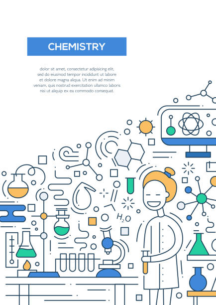 illustrations, cliparts, dessins animés et icônes de chimie - modèle d’affiche de brochure de conception de ligne a4 - presentation poster student classroom