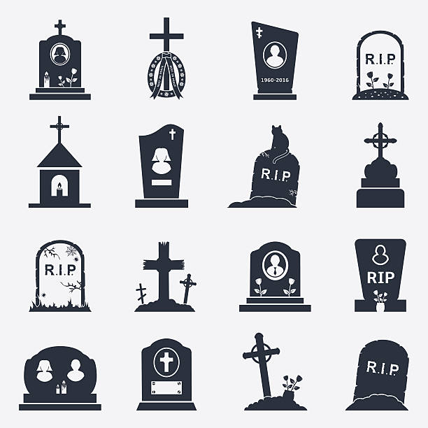 ilustraciones, imágenes clip art, dibujos animados e iconos de stock de conjunto de iconos graves - muerte mujer