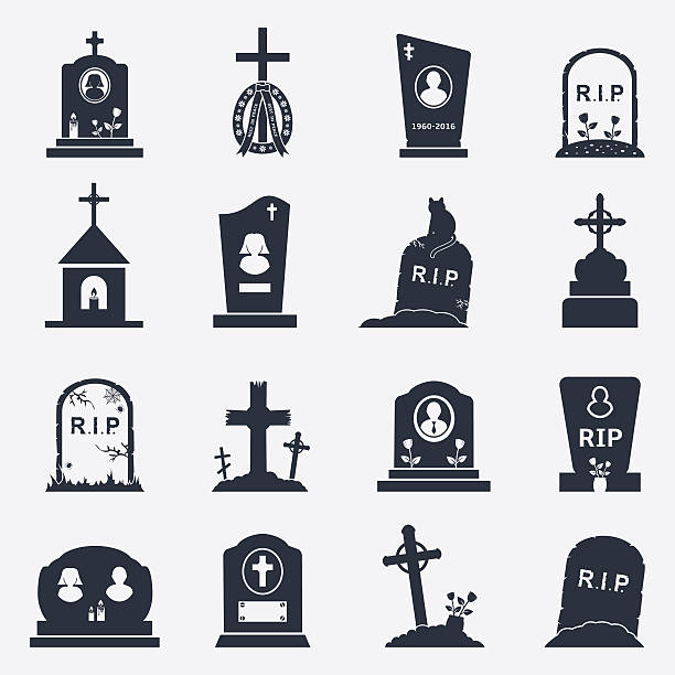 Grave icons set Grave icons set. Vector illustration. tombstone stock illustrations