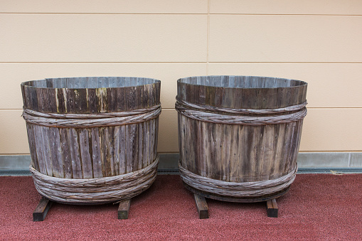 traditional japanese histroical wooden baskets at toei studio kyoto japan