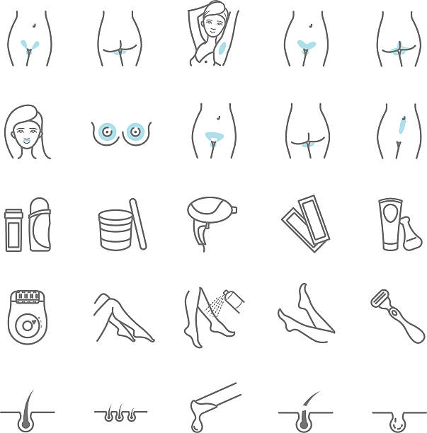 Epilation web icon vector set Epilation web icon vector set. Sugaring, waxing, hair removing. Depilation icons wax stock illustrations