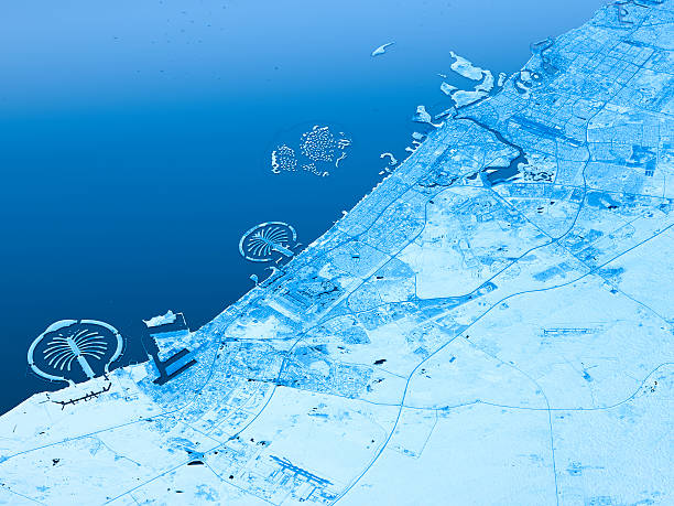 istock Dubai Topographic Map 3D Landscape View Blue Color 598137056