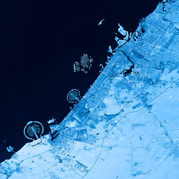 istock Dubai Topographic Map Blue Color Top View 598137218