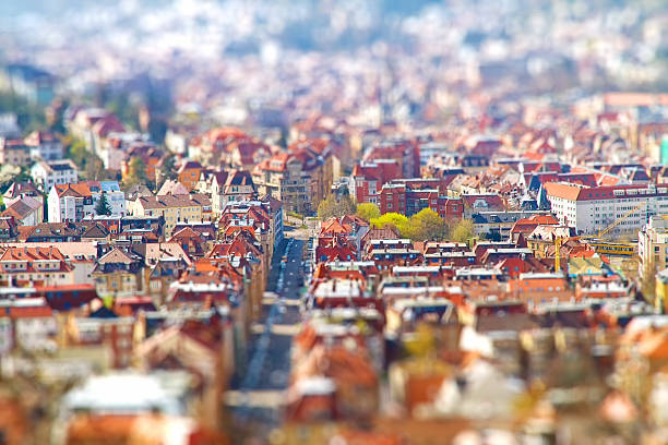 Stuttgat - Tilt shift Effect View on the city of Stuttgart, Germany tilt shift stock pictures, royalty-free photos & images