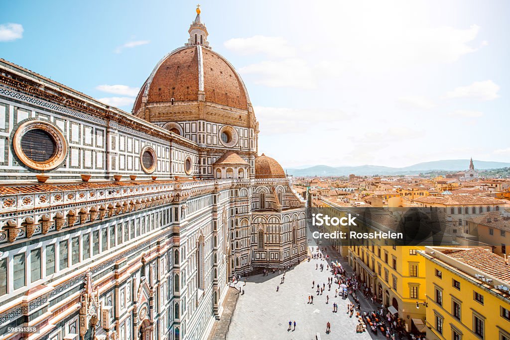 Florence Cathedral Top cityscape view on the dome of Santa Maria del Fiore church and old town in Florence Florence - Italy Stock Photo