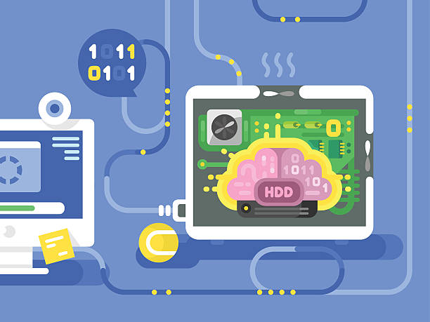 ilustrações, clipart, desenhos animados e ícones de duro cerebral plano - hard drive storage compartment disk vector