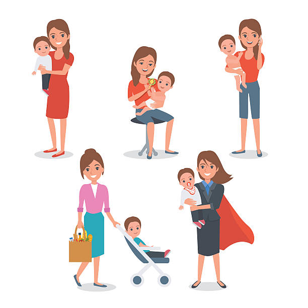 illustrations, cliparts, dessins animés et icônes de mère  - mother baby carriage women walking