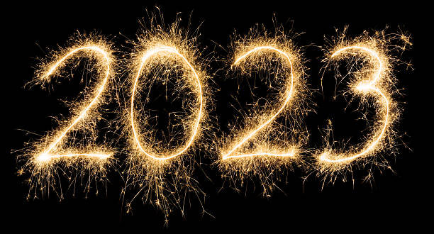 Sparkling golden New Year 2023 stock photo