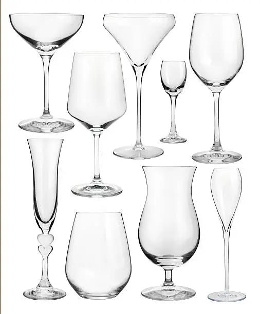 Collection of wineglasses isolated on white background