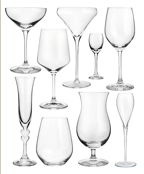 set of wineglasses isolated on white - glass empty nobody isolated imagens e fotografias de stock