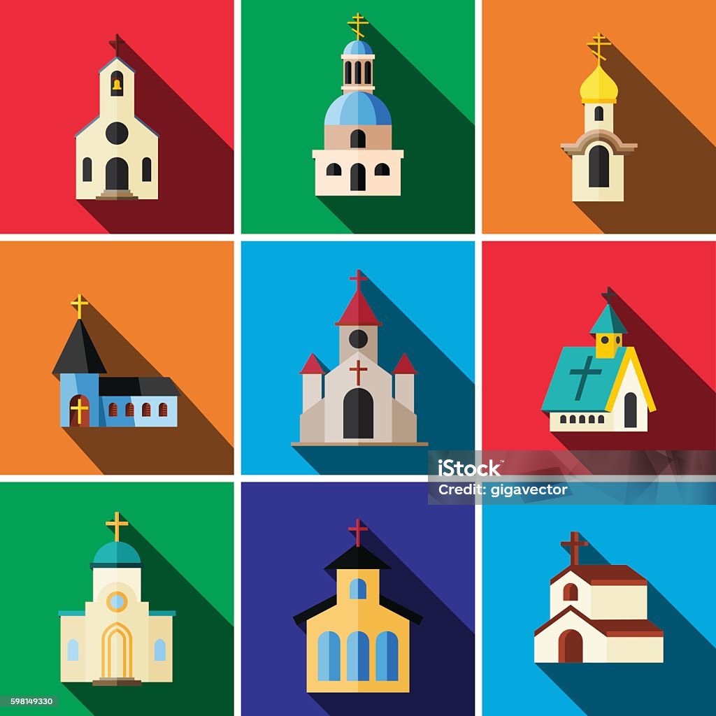 Church flat icon set Church flat icon set illustration isolated vector sign symbol Church stock vector