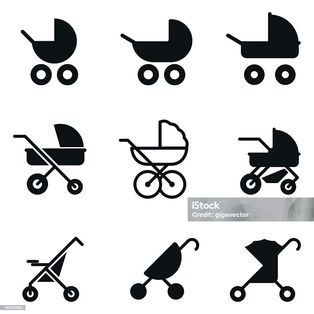 Baby stroller vector icons. Baby stroller vector icons. Simple illustration set of 9 baby stroller elements, editable icons, can be used in logo, UI and web design Baby Stroller stock vector