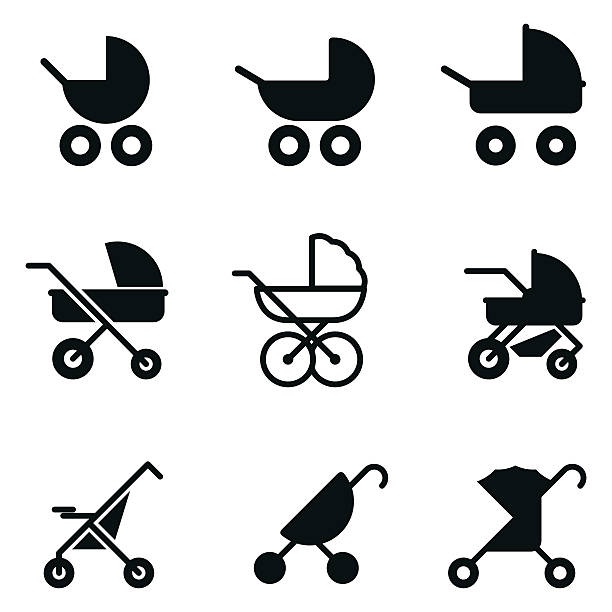Baby stroller vector icons. Baby stroller vector icons. Simple illustration set of 9 baby stroller elements, editable icons, can be used in logo, UI and web design baby carriage stock illustrations