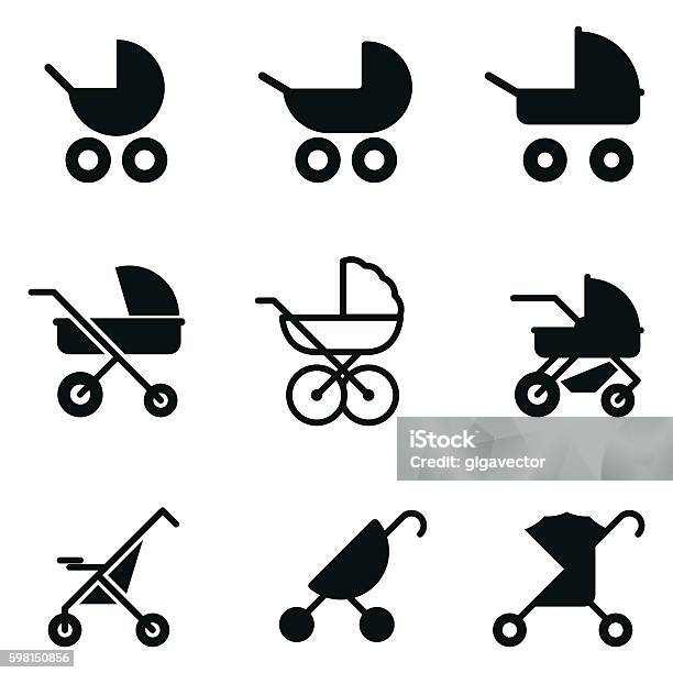 Baby Stroller Vector Icons Stock Illustration - Download Image Now - Baby Stroller, Icon Symbol, Baby Carriage
