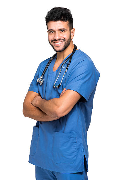 Bel ritratto di infermiera maschio - foto stock