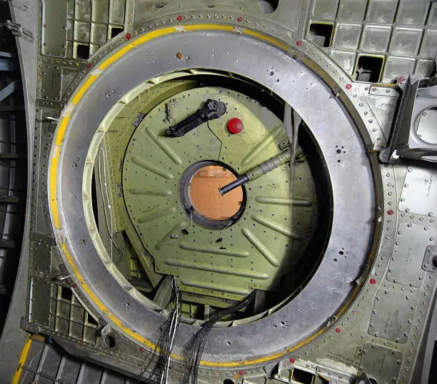 Hermetic closed the hatch of the space shuttle Buran. Inside view