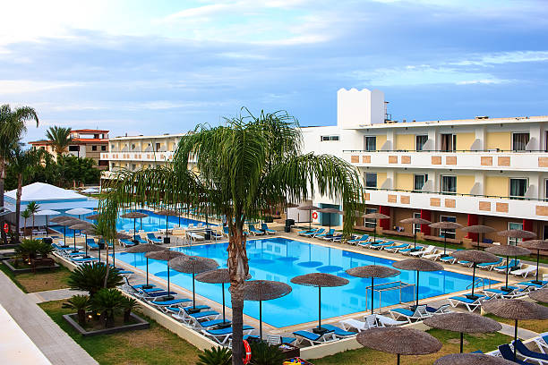 swimming pools in a modern hotel sunny day Greece Rhodos
