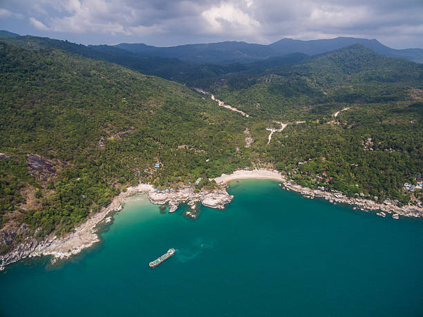 istock Aerial view of the beach with a barge 598152816