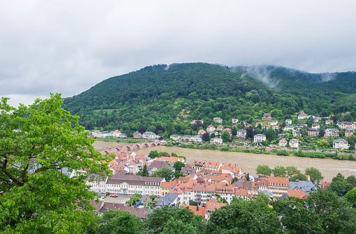 Cityscape of Heidelberg city Old town and Neuenheim in opposite site of Neckar river in Germany.