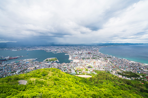 Top view of Hakkodate roofs  from mount Hakodate at the beginiing of Hokkaido,  Japan. This place is famous for night view, one of the best in Japan.