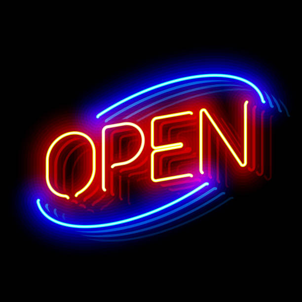 stockillustraties, clipart, cartoons en iconen met open neon sign - bord open