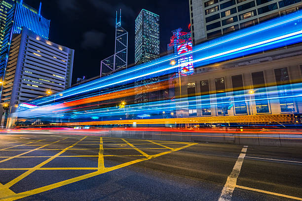 istock light trails on street, hong kong 598158926