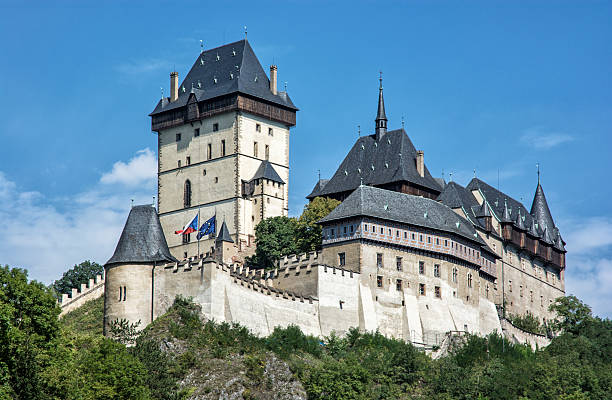 Karlstejn is a large gothic castle founded 1348 stock photo