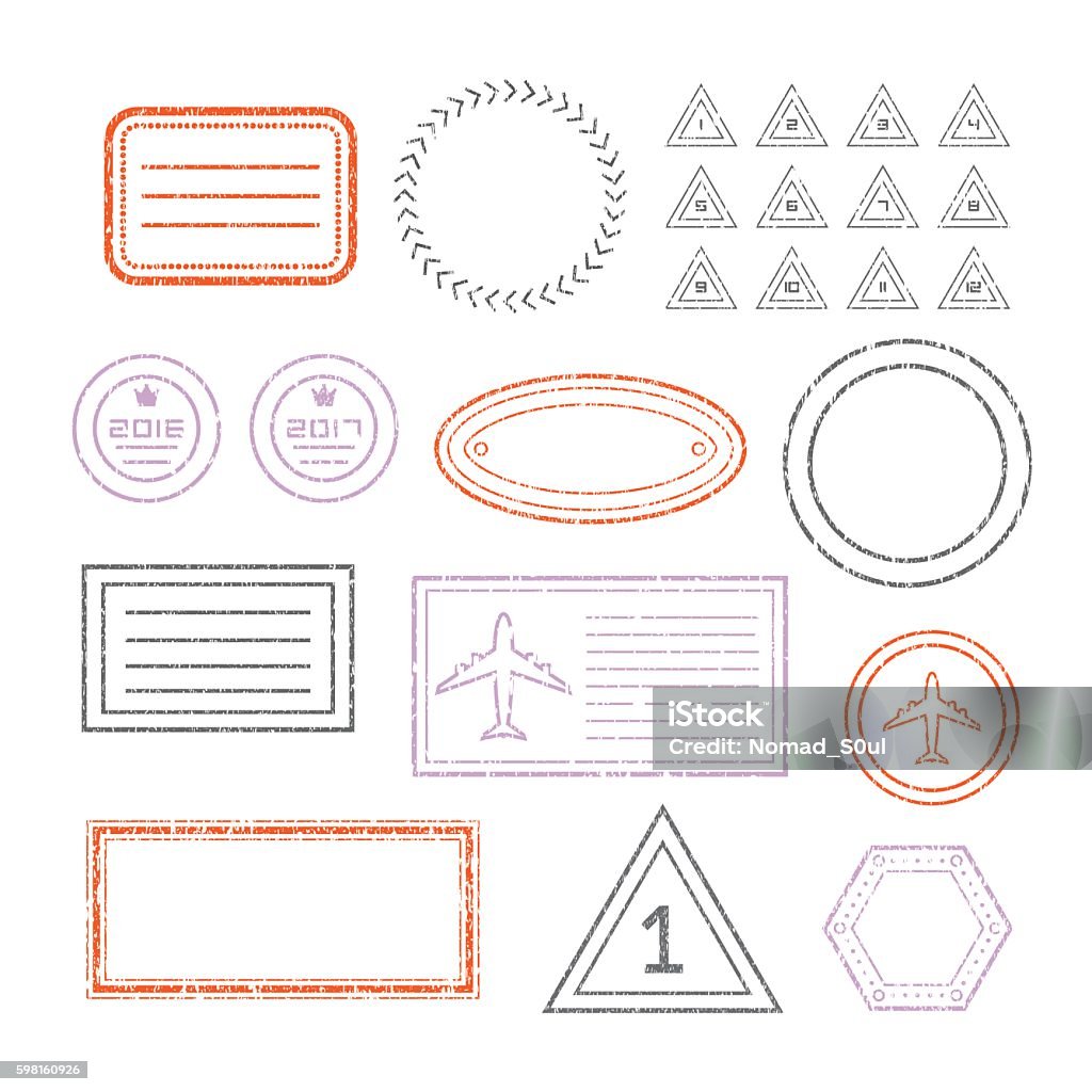 Travel Document And Blank Stamps Set Travel Document And Blank Grunge Stamps Set Passport Stamp stock vector