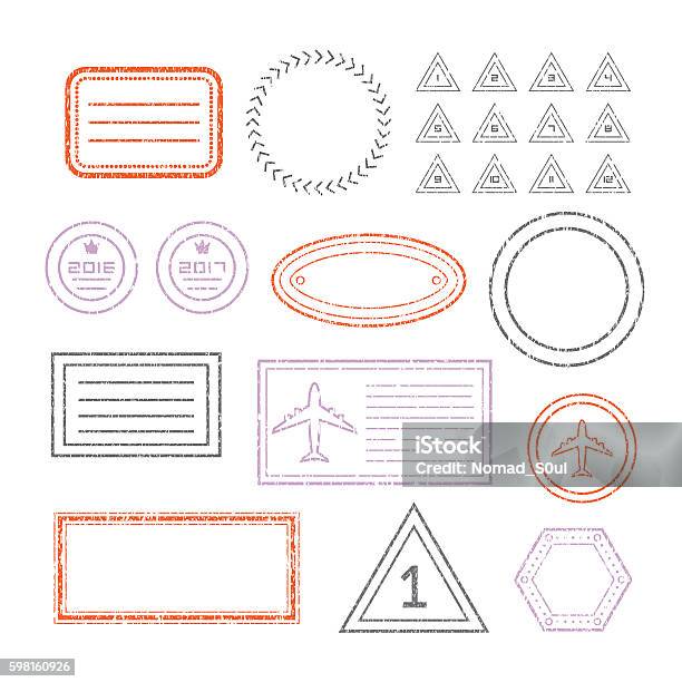 Travel Document And Blank Stamps Set Stock Illustration - Download Image Now - Passport Stamp, Rubber Stamp, Seal - Stamp