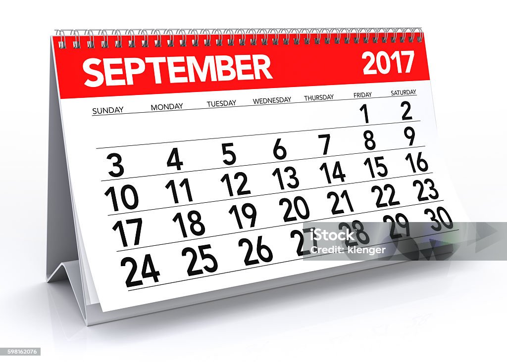 September 2017 Calendar Stock Photo - Download Image Now - 2017, September, Calendar - Istock