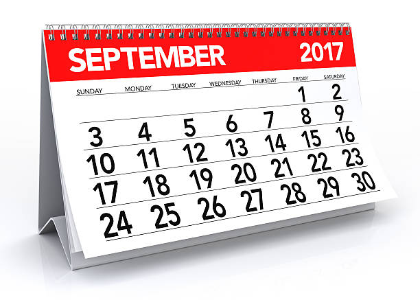 September 2017 Calendar September 2017 Calendar. Isolated on White Background. 3D Illustration 2017 stock pictures, royalty-free photos & images