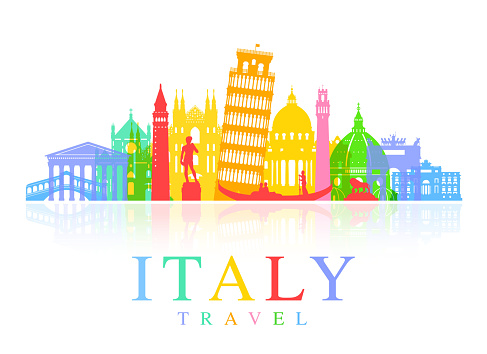 Italy Travel Landmarks. Vector and Illustration