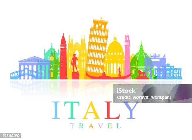 Italy Travel Landmarks Vector Stock Illustration - Download Image Now - Italy, Italian Culture, Urban Skyline