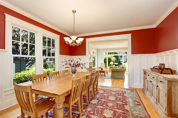 istock Red tones interior of American classic dining room 598164034