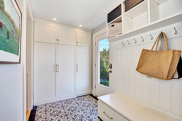 istock White hallway interior.  Storage cabinet with hangers 598165292