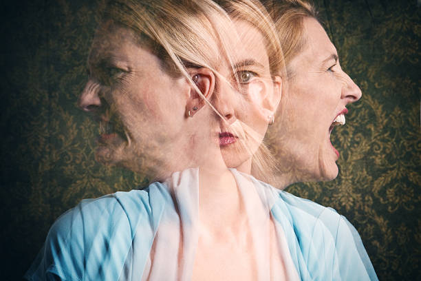 Woman's Emotional Struggle A multi-exposure of an emotional woman. bipolar disorder stock pictures, royalty-free photos & images