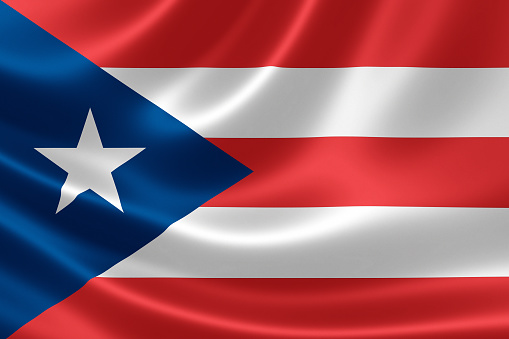 3D rendering of a satin-textured flag of Puerto Rico, an unincorporated United States territory located in the northeastern Caribbean Sea.