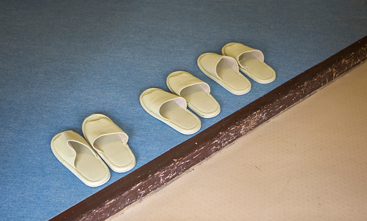 traditional japanese slippers at entrance of building at kyoto japan
