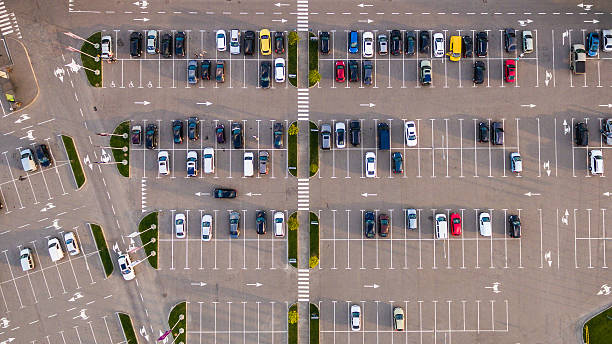 istock Car parking lot viewed from above, Aerial view 598166884