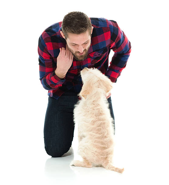 istock Casual man bonding with his puppy 598169902