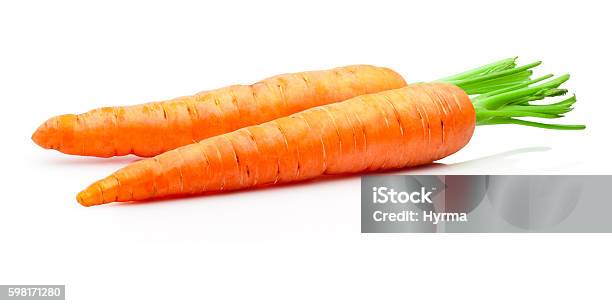 Two Carrots Isolated On Withe Background Stock Photo - Download Image Now - Carrot, Crunchy, Cut Out