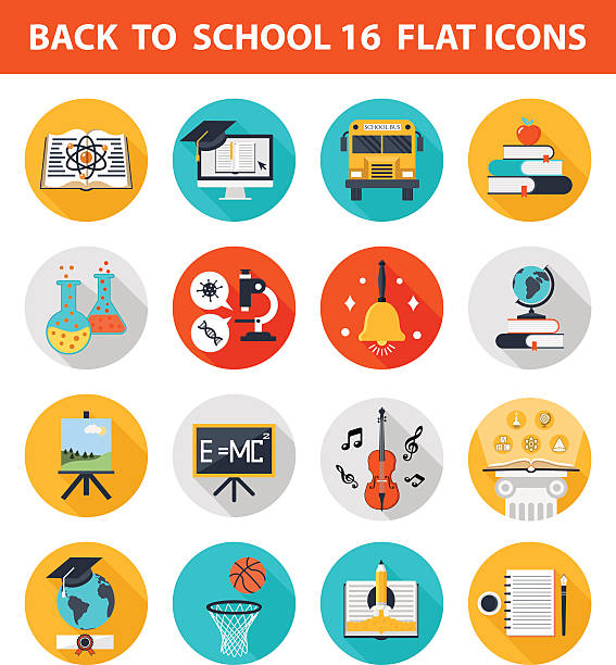 zurück zur schule 16 flache icons - spurt stock-grafiken, -clipart, -cartoons und -symbole