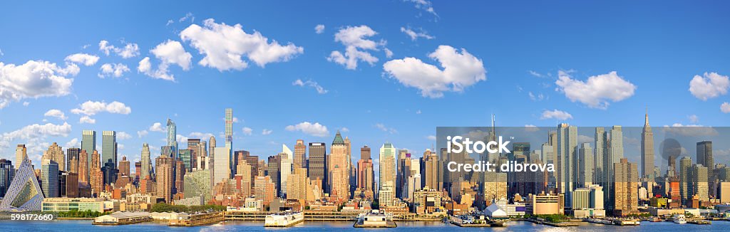 Manhattan Midtown skyline panorama Manhattan Midtown skyline panorama over Hudson River, New York Urban Skyline Stock Photo